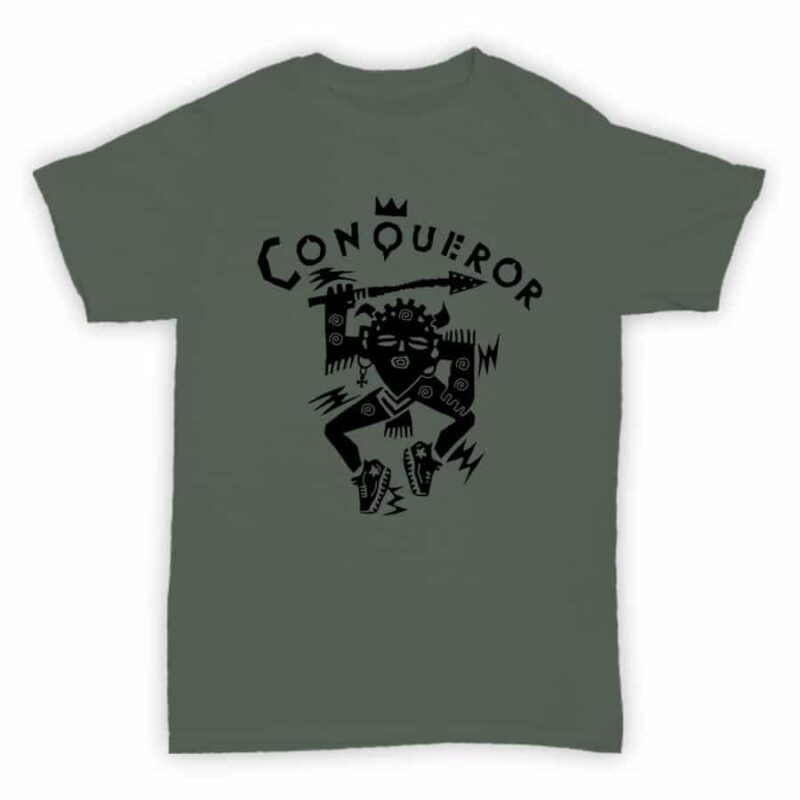 Record Label T Shirt - Conqueror Records - Heather Green With Black Logo