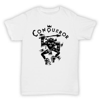 Record Label T Shirt – Conqueror Records – White With Black Logo