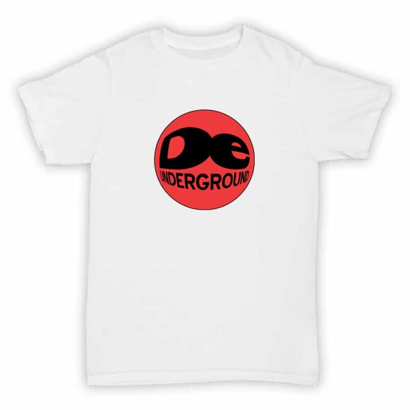 Record Label T Shirt - De Underground - White With Red And Black Logo