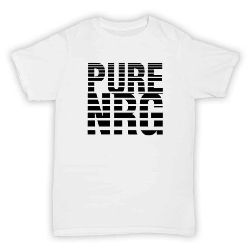Record Label T Shirt - Pure NRG - White With Black Print Design