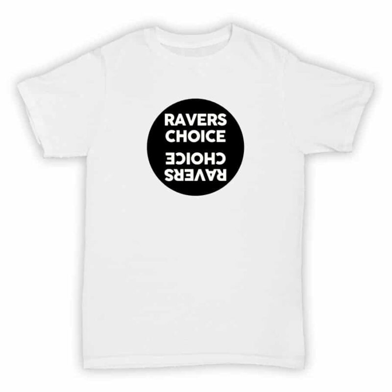 Ravers Choice - Record Label T Shirt - White With Black Design